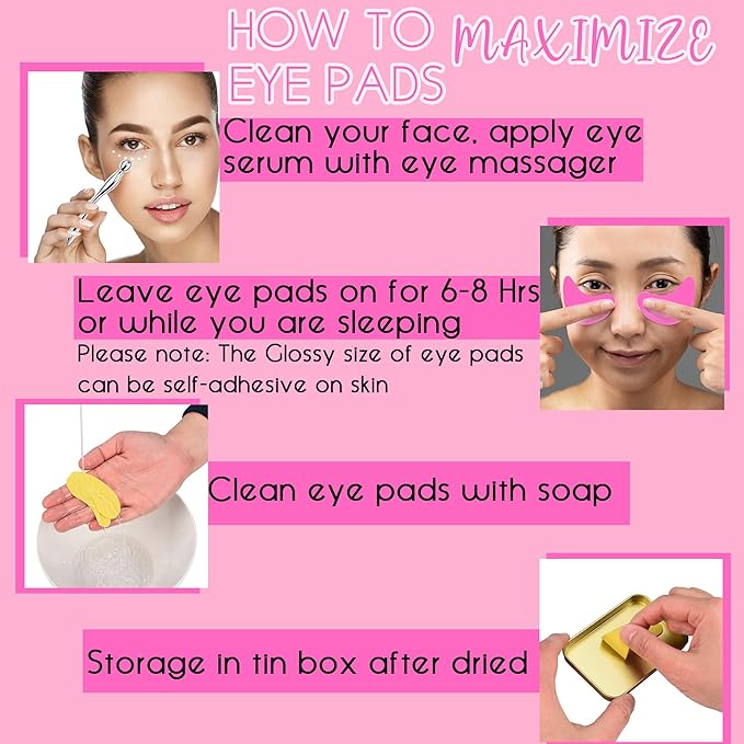 CCbeauty Reusable Under Eye Patches + Eye Cream Applicator Value Set | 100% Silicone Eye Gel Pads | Boost Hydration | Minimize Fine Lines + Wrinkles + Dark Circles | Storage Tin Included | Mango