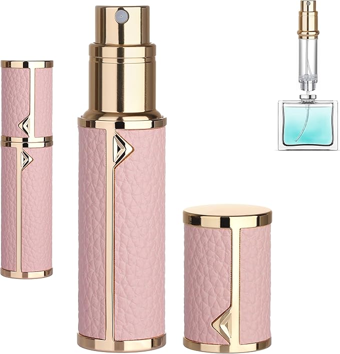 Refillable Travel Perfume Atomizer Bottle - 5ml Luxury Pocket Perfume Dispenser Pump, Travel Perfume Atomiser, Cologne Dispenser, Portable Size Sprayer Bottle for Traveling (Pink)