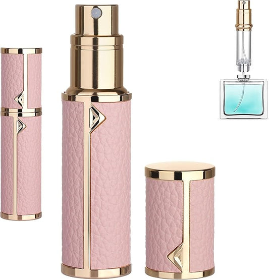 Refillable Travel Perfume Atomizer Bottle - 5ml Luxury Pocket Perfume Dispenser Pump, Travel Perfume Atomiser, Cologne Dispenser, Portable Size Sprayer Bottle for Traveling (Pink)