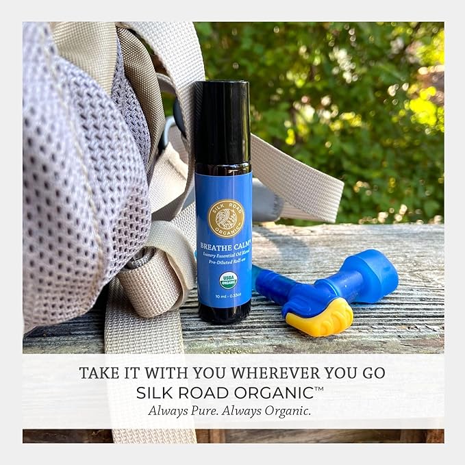 Silk Road Organic Breathe Calm Essential Oil Breathe Easy Blend Roll On, 100% Pure USDA Certified Aromatherapy for Cold, Cough, Congestion, Allergy Relief, & Wellness - 10 ml Roller