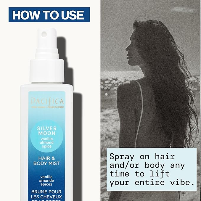 Pacifica Hair Perfume & Body Fragrance Spray Mist - Silver Moon with Vanilla, Almond & Spice – Alcohol-Free, Vegan & Cruelty-Free, 6.5 oz