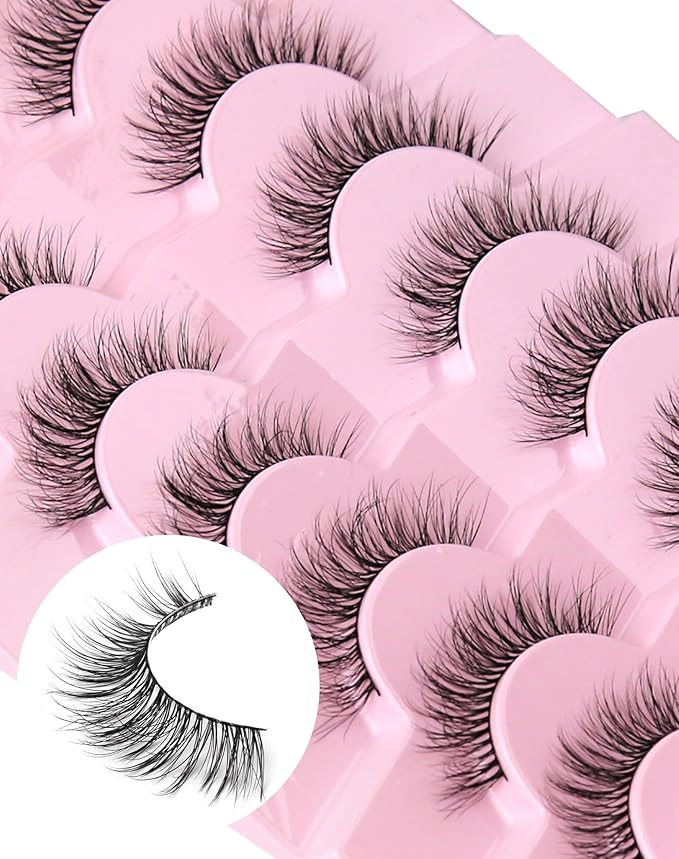 Natural Lashes Wispy False Eyelashes Natural Fake Lashes Fluffy Mink Lashes Short Strip Lashes Pack 7 Pairs
