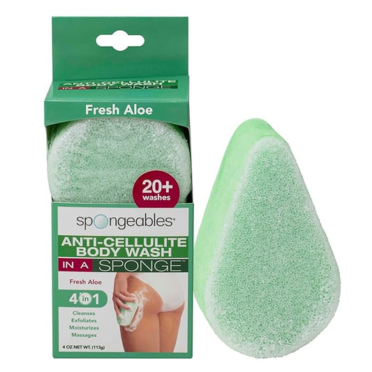 Spongeables Anti Cellulite Body Wash in a 20+ Wash Sponge, Fresh Aloe, 1 Count