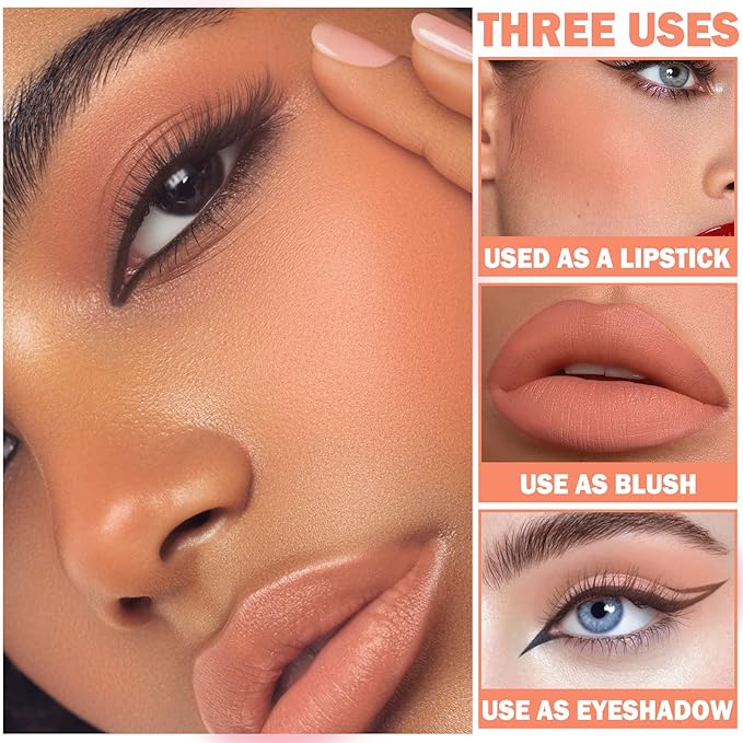 Cream Blush Stick with Brush,Waterproof Blush Makeup,Long Lasting 3 In 1 Cheek Blush & Lip Tint & Eye Shadow Makeup Stick,Easy To Use Blends Effortlessly,Cream Blush Makeup for All Skin Tones - Coral Orange