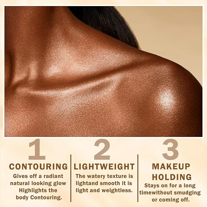 Shimmer Body Luminizer 5 Color Waterproof Smooth Face Body Glow Illuminator Non-sticky Liquid Body Highlight Illuminator for Face & Body & Leg (80 ML, 05 Rose Gold)