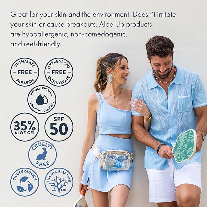 Aloe Up Sport Sunscreen Lotion SPF 50 - Broad Spectrum UVA/UVB Sunscreen Protector for Face and Body - With Hydrating Aloe Vera Gel - Non-Greasy - No White Cast - Reef Safe - Fragrance-Free - 6 Oz.