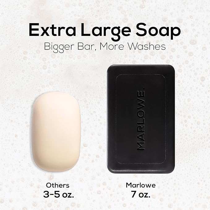 MARLOWE. No. 106 Charcoal Soap 7 oz, Body Bar Soap for Men, Cleansing, Purifying & Hydrating with Natural Extracts, Shea Butter, Olive Oil & Green Tea Extracts, Fresh Woodsy Scent