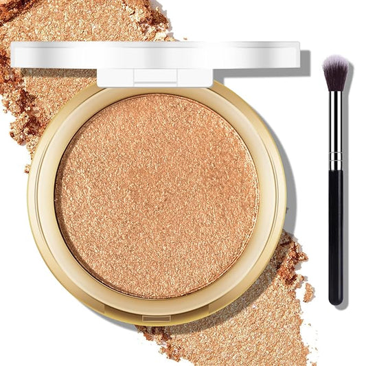 Baked Highlighter Powder Palette, Makeup Highlighter Powder Palette Sheer Shimmering Finish Face Highlighters Makeup Iluminadores de Maquillaje #06 Bronze Glow