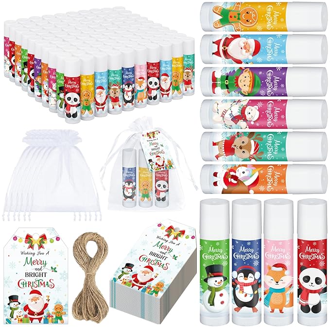 100 Pack Christmas Party Gifts Bulk Lip Balms Favors Bulk Christmas Stocking Stuffers Holiday Party Goodies Gifts Small Thank You Employee Appreciation Gifts for Women Men Coworkers Staff