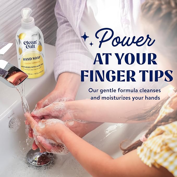 Cleancult Liquid Hand Soap Refills - Lemon Verbena - Moisturizes Dry & Sensitive Skin - Made with Aloe Vera & Essential Oils - Eco Friendly - Paper-Based Packaging - 32 oz/3 Pack