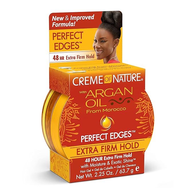Creme of Nature with Argan Oil From Morocco Perfect Edges Hair Gel, 24 Hour Hold with Moisture and Exotic Shine, Extra Firm Hold, 2.25 Oz (Pack of 2)
