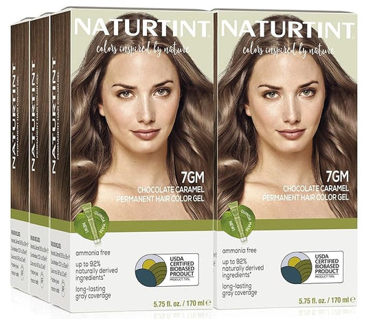 Naturtint 7GM Chocolate Caramel Permanent Hair Color (Pack of 6), Ammonia Free, Vegan, Cruelty Free, up to 100% Gray Coverage, Long Lasting Results (Packaging may vary)