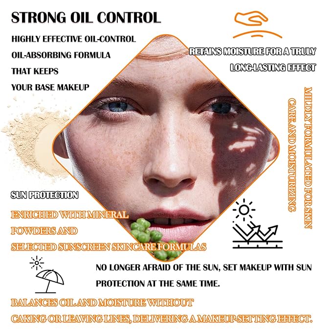 Sunscreen Setting Powder,SPF 50+ PA++++,Oil Control Waterproof Mineral Sunscreen Brush