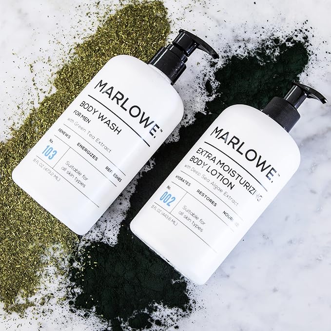 MARLOWE. No. 002 Body Lotion 16 oz Pump, Original, Revitalizing Dry Skin Lotion with Aloe Vera & Amino Acids, Hydrates & Nourishes, Sage & Fir Scent