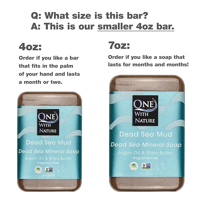 One With Nature Dead Sea Soap 4oz Variety 3Pk-Dead Sea Mud, Activated Charcoal, and Dead Sea Salt-Detoxifying and Exfoliating Soap Bars with Dead Sea Salt for Face & Body, for Men & Women