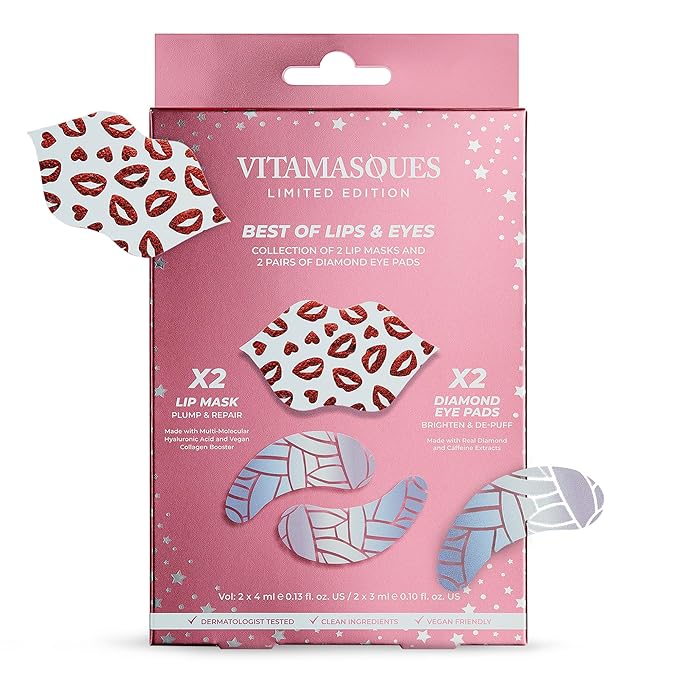 Vitamasques Under Eye Patches & Lip Mask Sheets, Best of Eyes & Lips Set - Eye Patches for Puffy Eyes - Under Eye Masks for Dark Circles and Puffiness