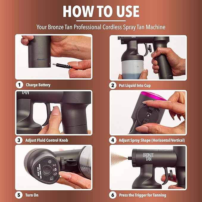 Cordless Spray Tan Machine - Portable and Rechargeable Spray Tan Gun for Salon and Home Use - Lightweight Airbrush Tanning Machine With Even Coverage Sunless Tan Technology by Bronze Tan