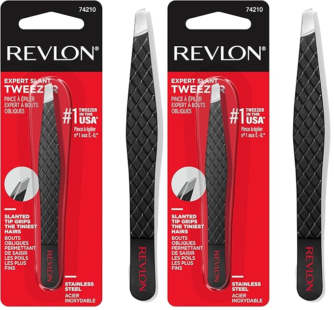 Revlon Expert Eyebrow Hair Removal Tweezer, Tweezers for Men, Women & Kids, Stainless Steel (Pack of 2)