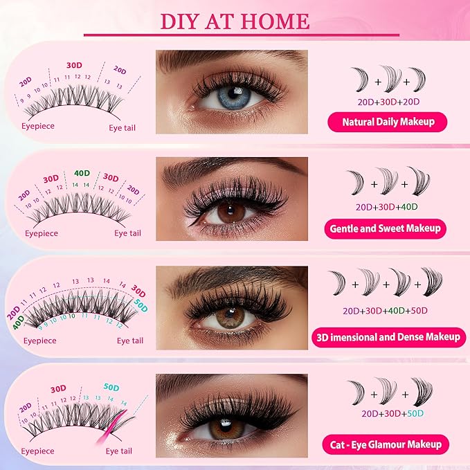 Waltz Lash Clusters Kit - Lash Clusters Lash Extension Kit with Bond and Seal Eyelash Cluster 20D30D40D50D-0.07D Cluster Eyelash Extensions Eyelash Extension Kit DIY at Home