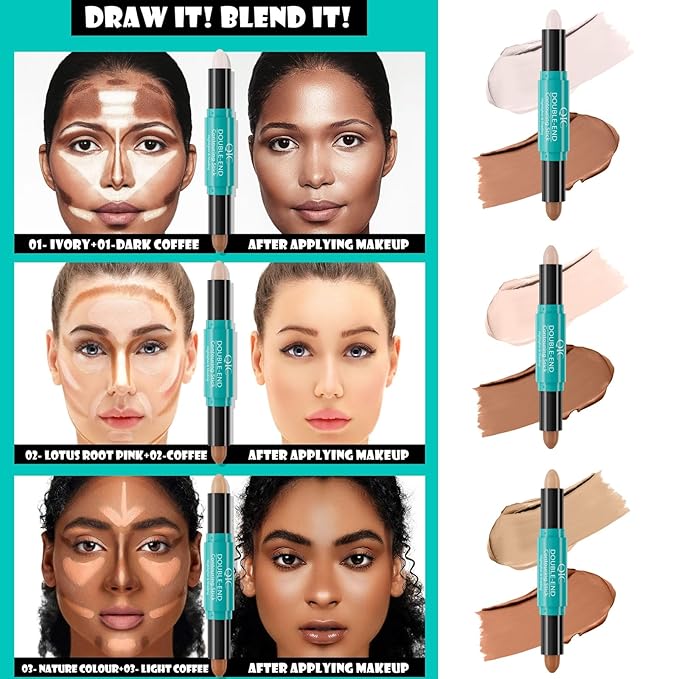 MEICOLY 2-in-1 Highlighter Contour Stick,Cool Toned Contour Stick,Makeup Shaping Stick,01