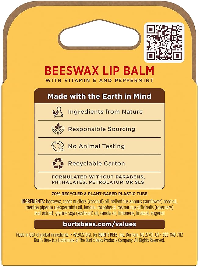 Beeswax Lip Balm Pack by Burts Bees for Unisex - 4 x 0.15 oz Lip Balm
