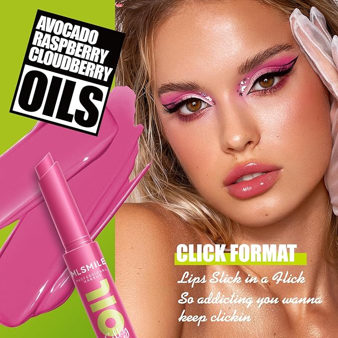 3 Colors Fat Lip Oil, Click Slick Moisturizing and Long-lasting Lip Balm, Non-stick and High Pigment Lip Glow Oil, Lightweight Lip Plumper with Coconut Oil Makeup (Set C)