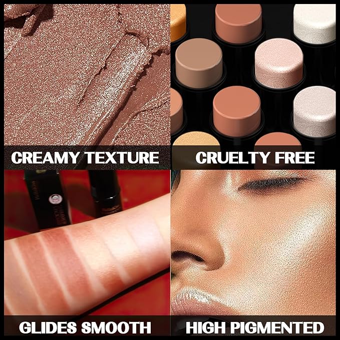 MIELIKKI 2Pcs Cream Contour Stick Makeup, Highlighter Stick and Bronzer Stick for Face Sculpting, Easy to Apply & Blend, Long Lasting, Waterproof, Matte Finish,0207