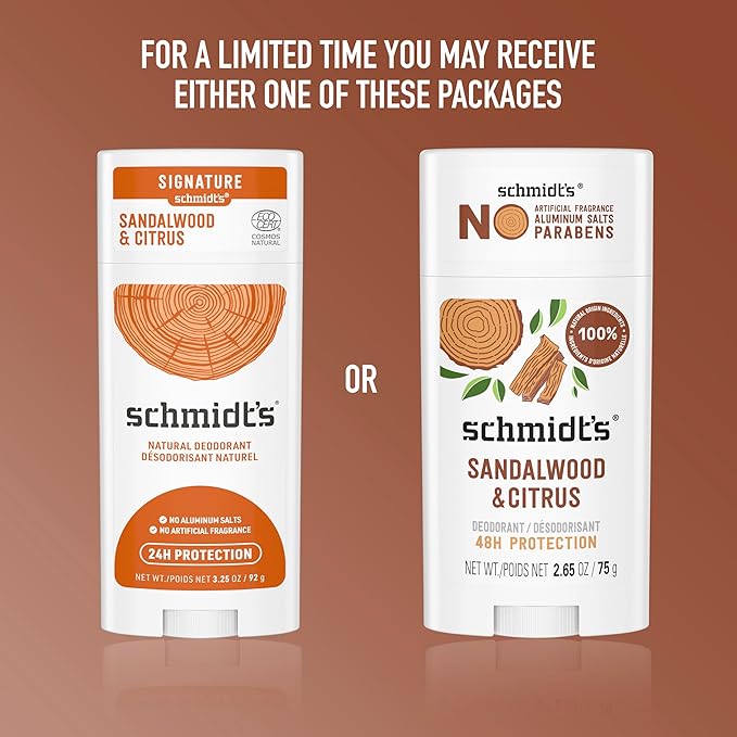 Schmidt's Aluminum-Free Vegan Deodorant Sandalwood & Citrus for Women and Men, with 24 Hour Odor Protection, Natural Ingredients, Cruelty-Free, 2.65 oz