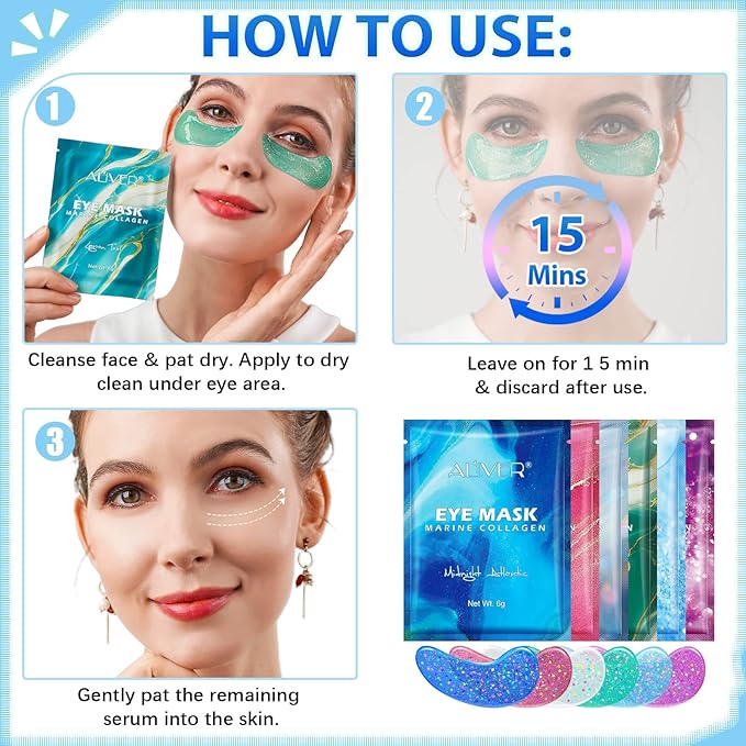 Under Eye Patches(12 Pairs), 6 Color Marine Collagen Eye Mask for Puffy Eyes, Dark Circles, Eye Bags, Wrinkles, Fine Lines.