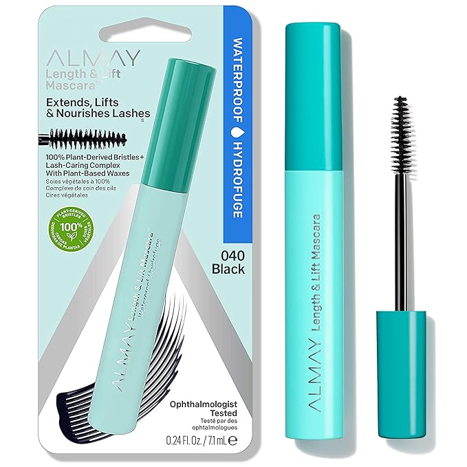 Almay Lengthening Mascara, Volume & Lift, Eye Makeup, Hypoallergenic and-Fragrance Free, 040 Waterproof Black, 0.24 fl oz.