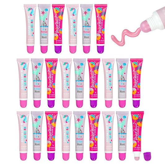 24pc Flavored Lip Gloss for Kids and Teens - Unicorn Themed Lip Gloss in Assorted Fruity Flavors, Unicorn Gifts for Girls, Teen Girls Party Favors, Non Toxic Makeup