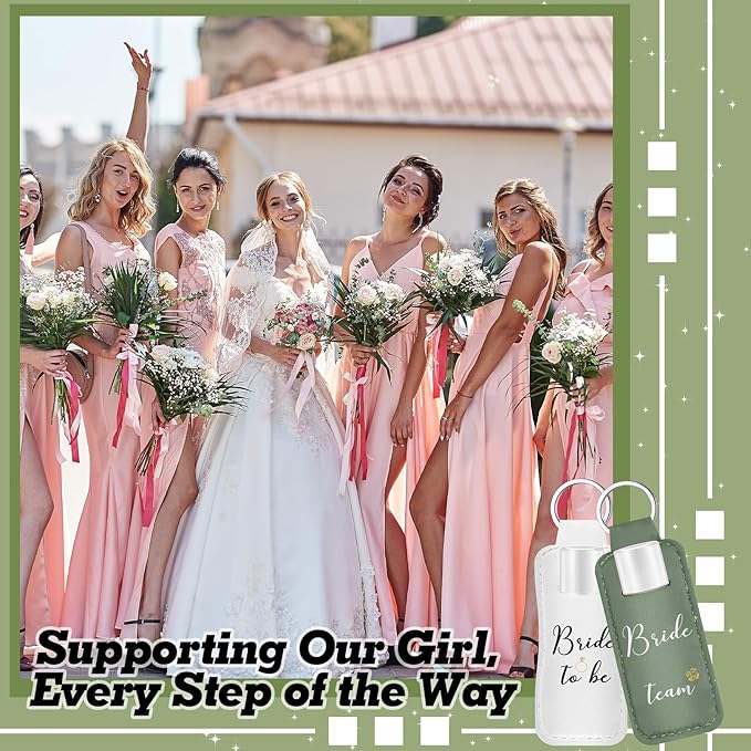 24 Pack Bachelorette Party Favor Lip Balm Set Team Bride Lip balm with Lipstick Holder Keychain Bride to be Lip balm Bridal Shower Proposal Gifts for Wedding Party Favors(White, Sage Green)