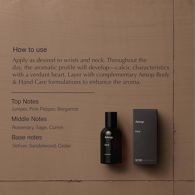 Aesop Karst Eau de Parfum – Fresh, Herbaceous Marine Fragrance with Juniper, Rosemary, and Vetiver | 1.6 oz