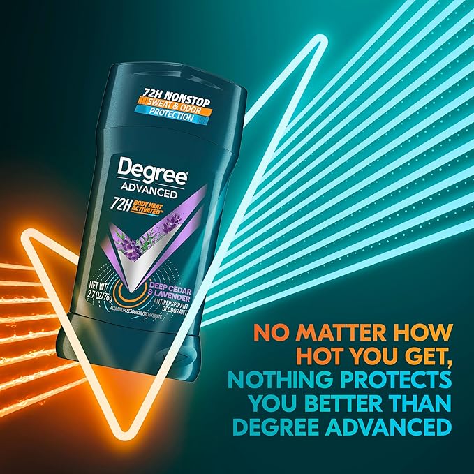 Degree Men Antiperspirant Deodorant Stick Deep Cedar & Lavender 4 Count 72-Hour Sweat and Odor Protection Deodorant for Men With Body Heat Activated Technology 2.7 oz