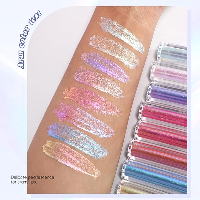 Blue Glitter Lip Gloss Liquid Lipstick, Diamond Shimmer Metallic Sparkly Iridescent Chameleon Lip Gloss Gift for Women, Long Lasting Waterproof Highly Pigment Glimmer Holographic Lip Makeup07