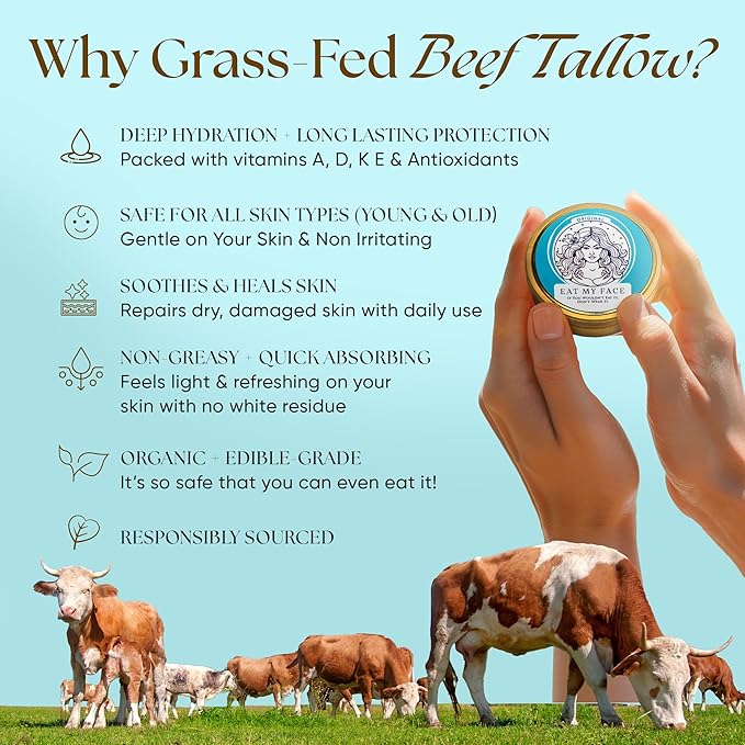 Eat My Face Tallow Face Moisturizer - Beef Tallow for Face Neck & Body, Beef Tallow Moisturizer, Organic Beef Tallow Face Cream, Grass Fed Beef Tallow for Skin, Made in USA - Tallow Cream, 4.0 fl oz