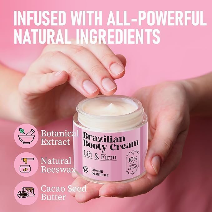 Divine Derriere Brazilian Body Butter Cream, Lift and Firm Body Cream with Volufiline Helps Reduce the Appearance of Cellulite for a Lifted and Firm-looking Derriere, Bum Bum Cream, 50ml