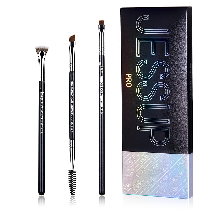 Jessup Eyebrow Makeup Brush Set Professional, Precision Define Sculpt, Flat Angled Spoolie Brushes, Cruelty-Free Synthetic Bristles 3PCS, T326