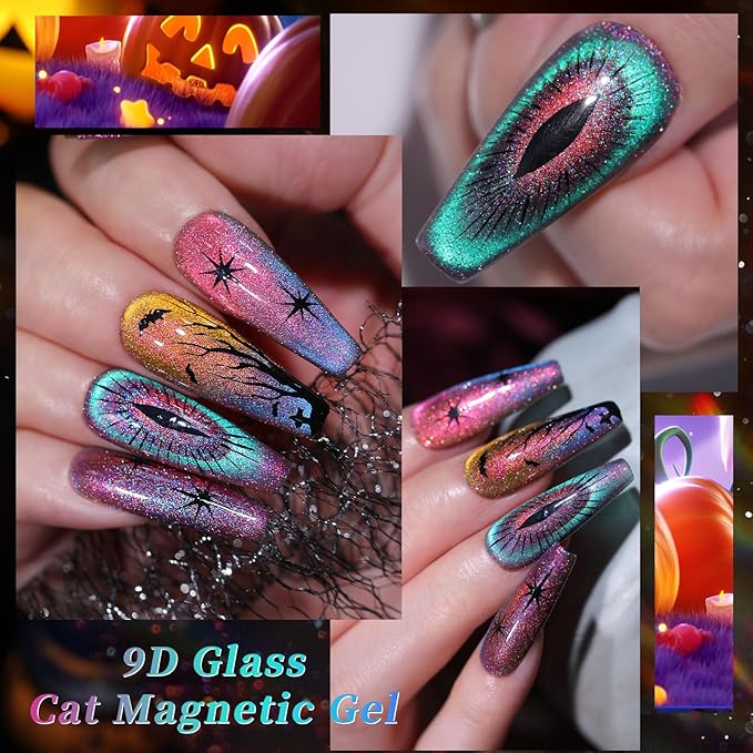 Born Pretty Cat Magnetic Gel Nail Polish 9D Chameleon Holorgraphic Cat Magnetic Eye Gel Polish Glitter Gel Polish Set 6PCS