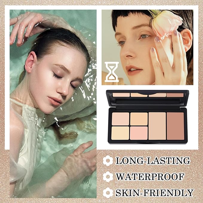 6 Colors Correcting Concealer Cream Contour Palette,Long Lasting Concealer Cream Makeup Palettes with Concealer Brush,Multi-purpose Contouring Liquid Foundation Makeup Kit