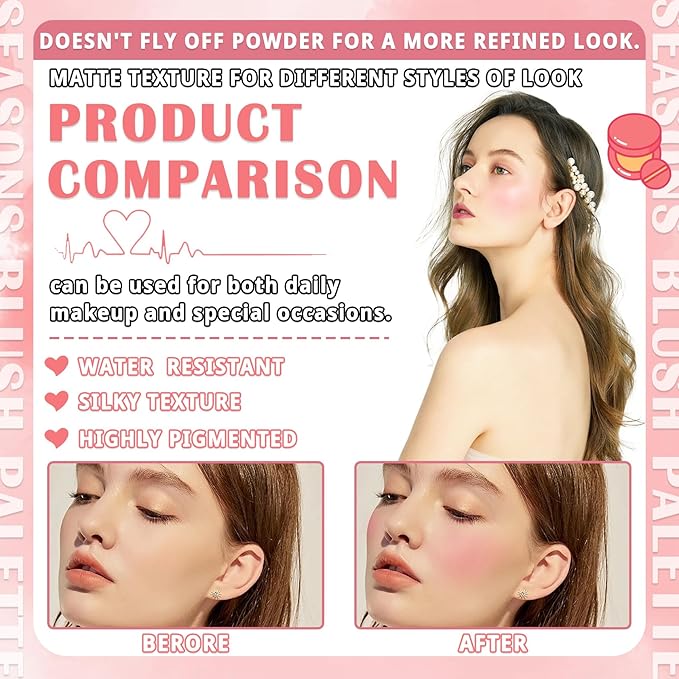 Blush Cream for Cheeks,Face Matte Contour Blush Makeup,Buildable Shimmer Facial Cheek Blusher Shades,Blendable Cosmetic Makeup Blush 01