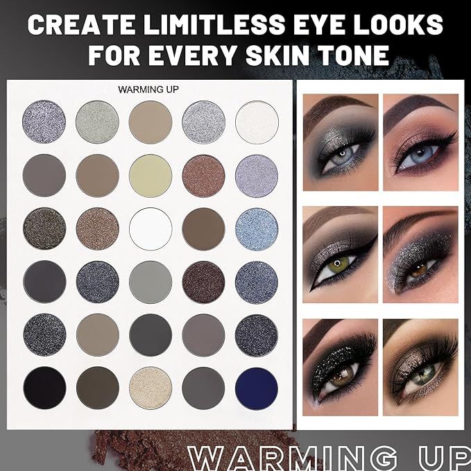 Black Grey Eyeshadow Makeup Palette + 15 Brushes Set, 86 Colors Matte Glitter Highly Pigmented Long Lasting Eye shadow, Blush, Contour, Highlighter All in One Make Up Kit for Halloween & Daily Use