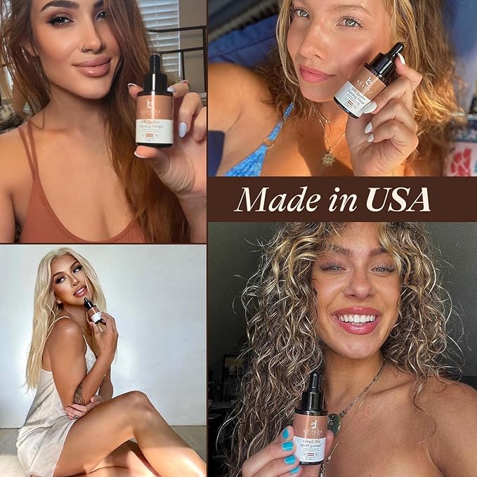 Self Tanning Drops for Face - USA Made with Organic & Natural Ingredients, Bronzing Face Tanning Drops with Aloe Vera, Non Toxic Self Tanner for Sunless Fake Tan & Natural Glow, Cruelty & Toxin Free