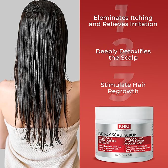 Scalp Scrub with Tea Tree Oil for Hair Growth | DHT Blockers, Volcanic Sand & Mineral Complex | Detoxifies, Exfoliates & Removes Flakes | Clears Build-Up for a Healthy Scalp | 7.77 fl oz