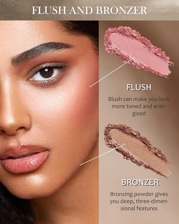 Face Bronzer Contour Blush Powder Palette-2 in 1 Cruelty-Free Buildable Facial Cheek Shimmer Blusher Contour Bronzing Pressed Powder,Blendable Makeup Palette,Thanksgiving Gift Set for Women-02
