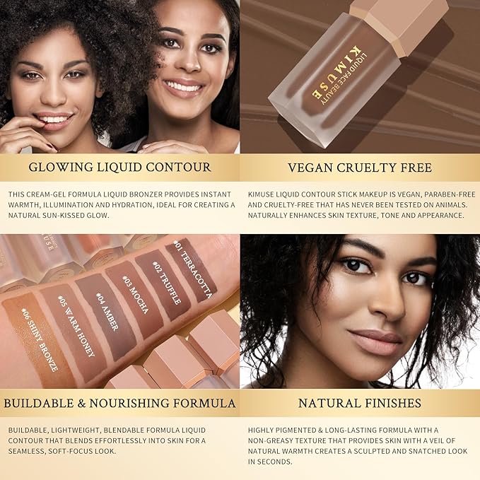 KIMUSE Soft Liquid Contour Stick, Glow Liquid Cream Bronzer, Weightless, Long-Wearing, Smudge Proof, Natural-Looking, Blendable, Bronzer Makeup