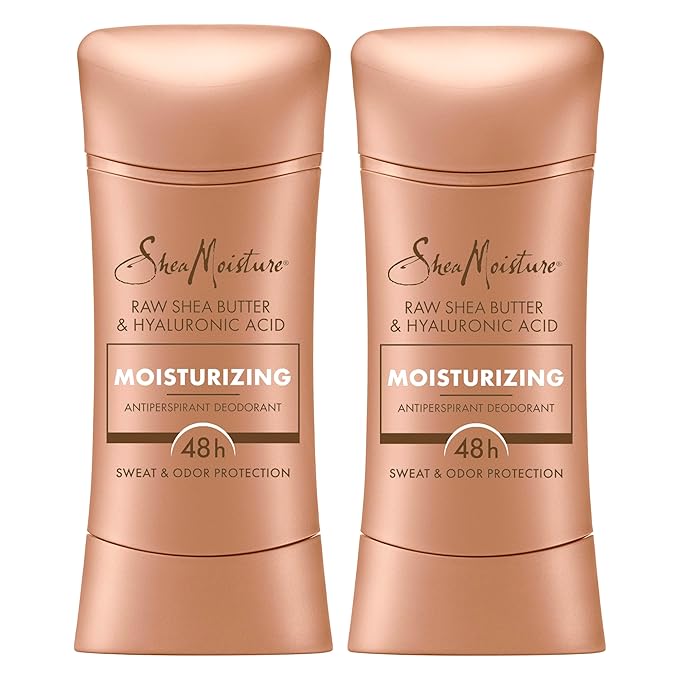 SheaMoisture Antiperspirant Deodorant Stick Moisturizing Raw Shea Butter & Hyaluronic Acid 2 Count for 48HR Sweat & Odor Protection with No Parabens & No Mineral Oil 2.6 oz