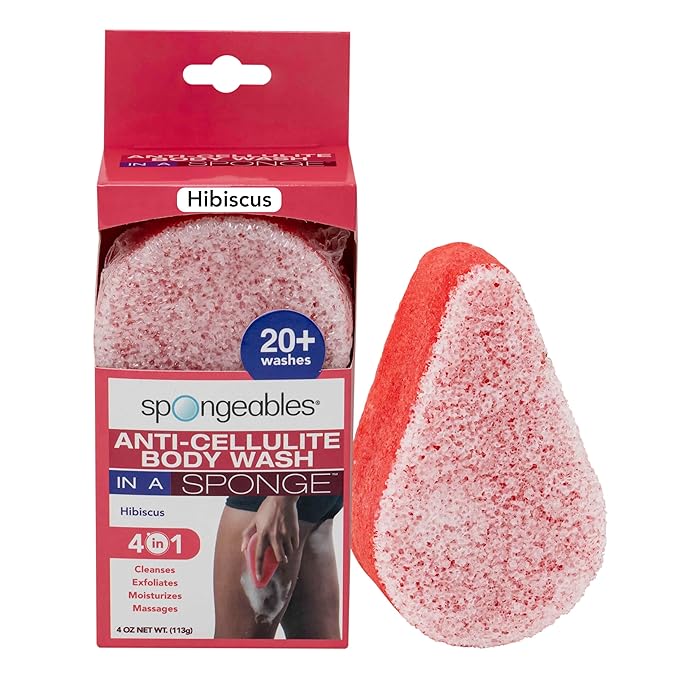 Spongeables Anti Cellulite Body Wash in a 20+ Wash Sponge, Hibiscus, 1 Count