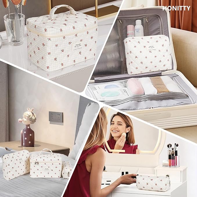 Makeup bag, quilted makeup bag,large