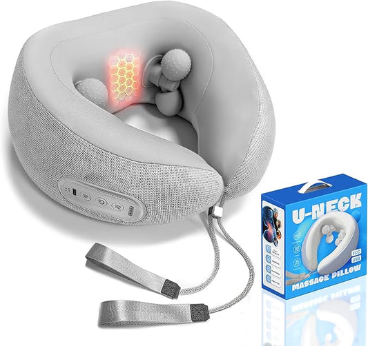 Neck Pillow Airplane with Heat and kneading, Neck Massager for Pain Relief deep Tissue, Neck Support Pillow for Sleeping Traveling Office & Home, Thoughtful Gifts for Women and Men (Gray)
